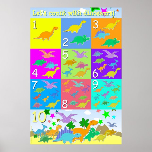 Låt oss antal med dinosaurier-nummer 1-10 poster (Framsidan)