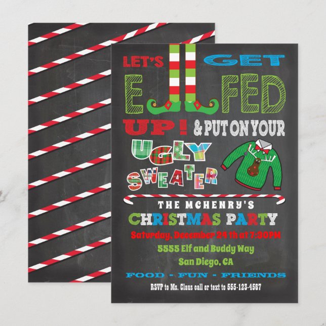 Låt oss att få fram Chrismas Party Elf-inbjudan Inbjudningar (Fram/baksida)