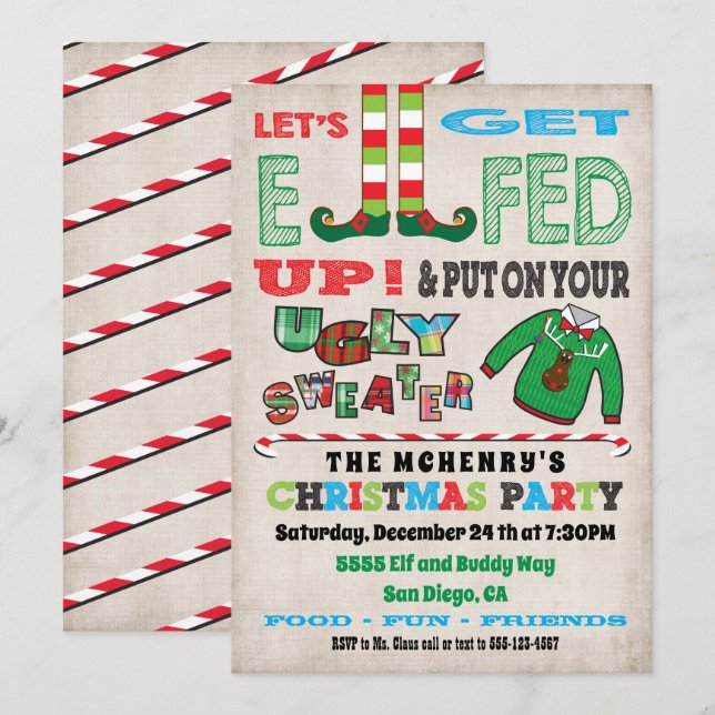 Låt oss att få fram Chrismas Party Elf-inbjudan Inbjudningar (Fram/baksida)
