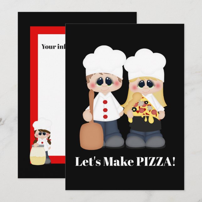 Låt oss att göra Pizza-partikbjudan Inbjudningar (Fram/baksida)