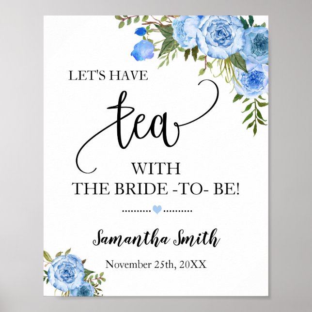 Låt oss att ha Tea med Bride som Blue boho Bröllop Poster (Framsidan)