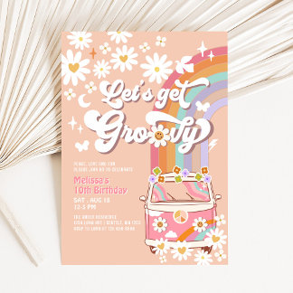 Låt Oss Bli Groovy Rosa Groovy Skåpbil Tusenskönas Inbjudningar