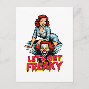 Låt Oss Bli Konstiga – Retro Pin-Up & Kuslig Clown Vykort