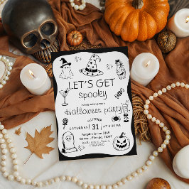 Låt oss bli kusligt svart vitt doodle Halloween Inbjudningar