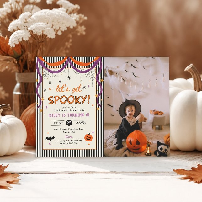 Låt oss bli läskiga barn Halloween födelsedagsfoto Inbjudningar (Skapare uppladdad)