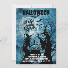 Låt oss bli läskiga – Blå Halloween-inbjudan Spara Datumet