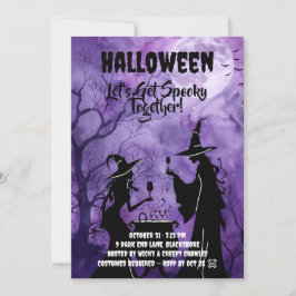 Låt oss bli läskiga – Lila Halloween-inbjudan Spara Datumet