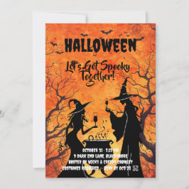 Låt oss bli läskiga – Orange Halloween-inbjudan Spara Datumet