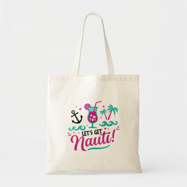 Låt oss bli nautiska! Rosa glitter nautisk Tygkasse (Framsidan)