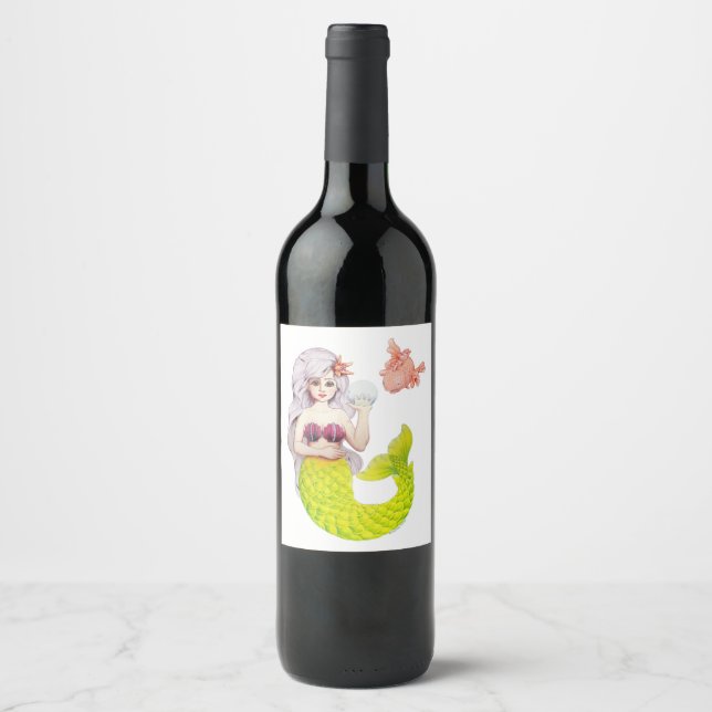 Låt oss Bli Sjöjungfruar! Vinflaska Etikett (Framsida)