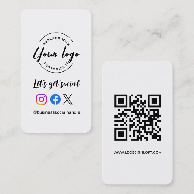 Låt oss bli sociala QR-kod webbplats Anpassad logo Visitkort (Fram/baksida)