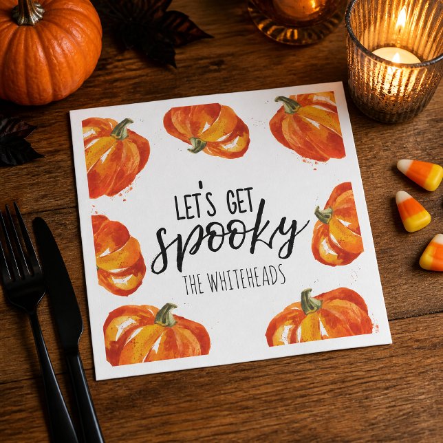 Låt oss bli spöklik vattenfärg pumpa Halloween Pappersservett (Let the spooky festivities begin with this cheerful watercolor pumpkin design. )