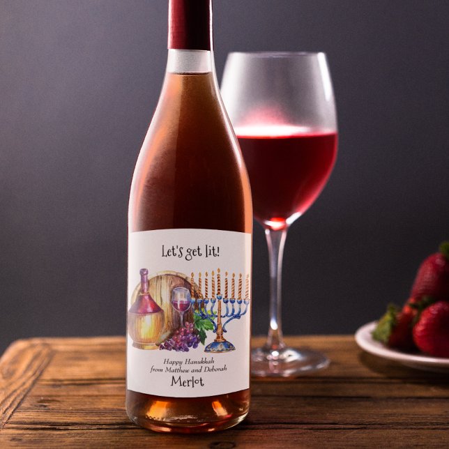 Låt oss bli upplysta Hanukkah Roligt presentvin Vinflaska Etikett (Skapare uppladdad)