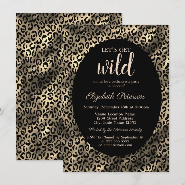 Låt oss bli vilda Guld Leopardyck Print  Möhippa Inbjudningar (Fram/baksida)