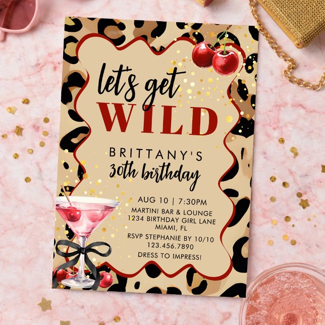 Låt oss bli vilda Körsbärs Martini Retro Glam Föde Inbjudningar (Skapare uppladdad)