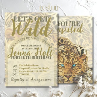 Låt oss bli vilda Leopard Djur Glam Guld Födelseda Inbjudningar