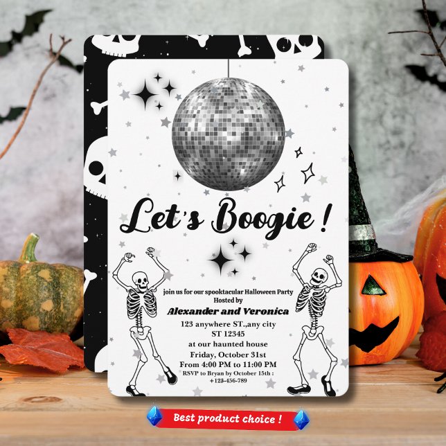 Låt oss Boogie! Disco Boll Skeletons Halloween fes Inbjudningar (Skapare uppladdad)