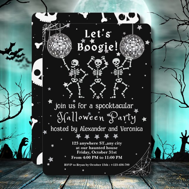 Låt oss Boogie! Disco Boll Skeletons Halloween fes Inbjudningar (Skapare uppladdad)