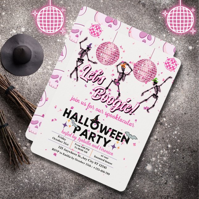 Låt oss Boogie Girly Skeletons Dance Disco Hallowe Inbjudningar (Skapare uppladdad)