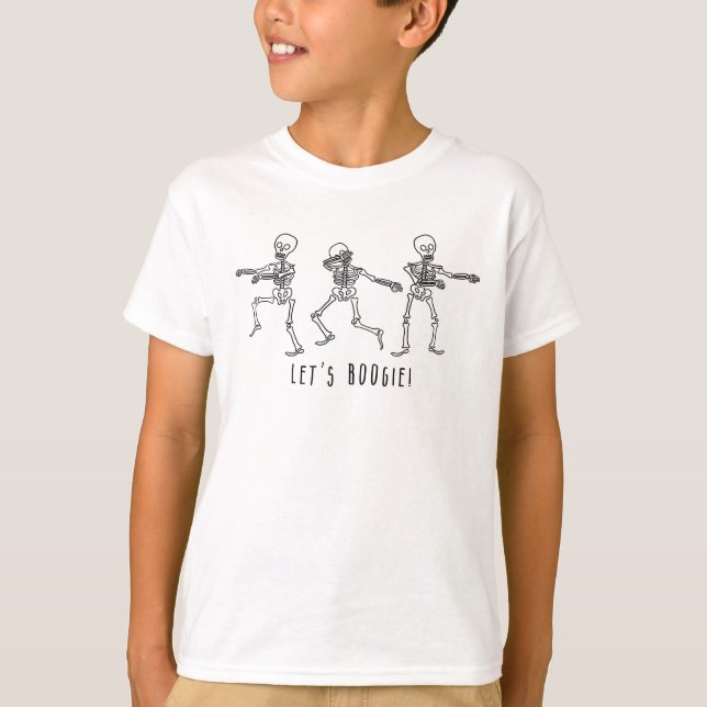 Låt oss Boogie Halloween Dancing Skeletons! T Shirt (Framsida)