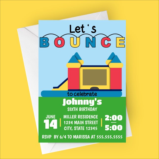 Låt oss Bount, Bounds House-Födelsedagsfest Inbjudningar (Let's Bounce | Bounce House Birthday Party Invitation)