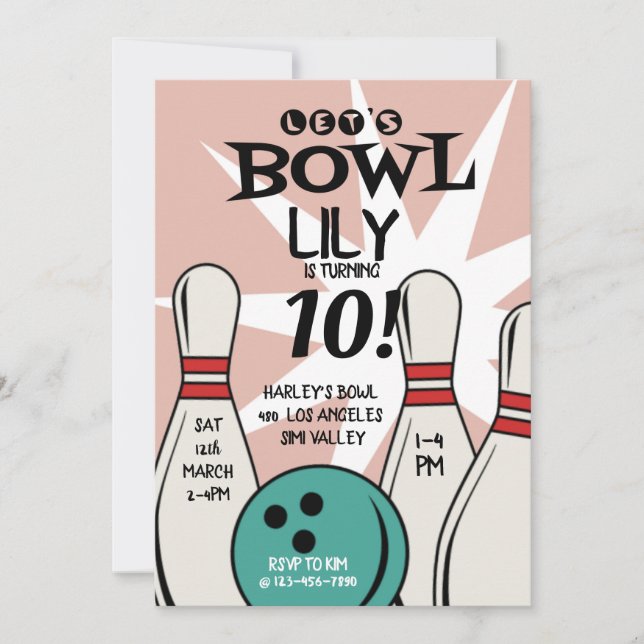Låt oss Bowl, Bowling Birthday, Strejka upp lite R Inbjudningar (Framsida)