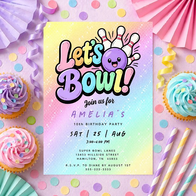 Låt oss bowla barnkalas för bowling inbjudningar (Let's Bowl Bowling Kids Birthday Party Invitation)