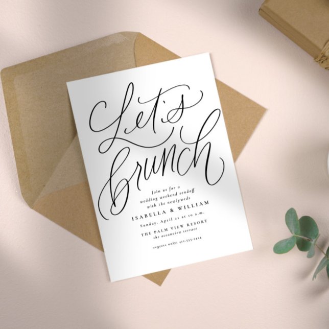 Låt oss brunch handletterad svart och vit bröllop inbjudningar (Skapare uppladdad)