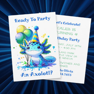 Låt oss Celebrate Axolotl Boy Födelsedagsfest Inbjudningar