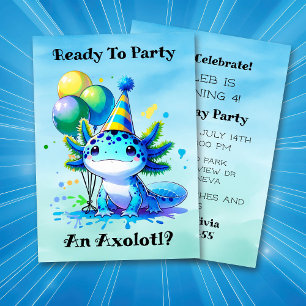 Låt oss Celebrate Axolotl Boy Födelsedagsfest Inbjudningar