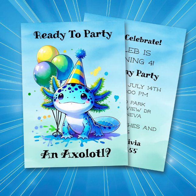 Låt oss Celebrate Axolotl Boy Födelsedagsfest Inbjudningar (Skapare uppladdad)