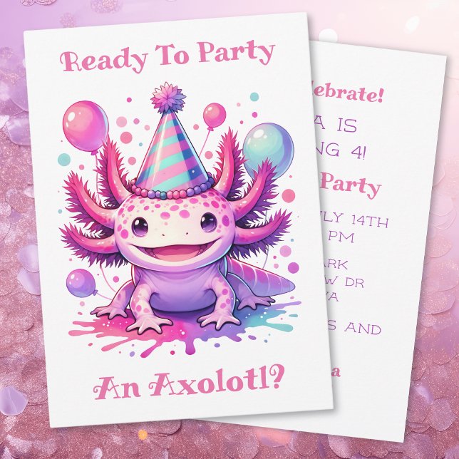 Låt oss Celebrate Axolotl Girl's Födelsedagsfest Inbjudningar (Skapare uppladdad)