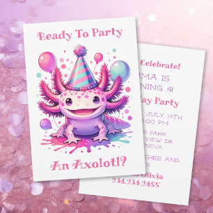 Låt oss Celebrate Axolotl Girl's Födelsedagsfest Inbjudningar