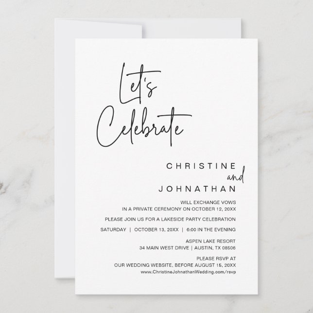 Låt oss Celebrate, Bröllop Elopement Middag Party  Inbjudningar (Framsida)