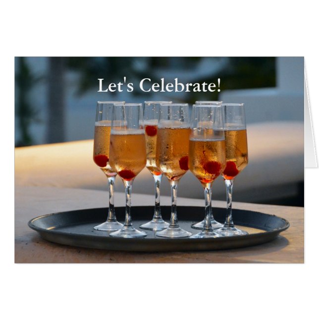 Låt oss Celebrate Champagne Glass Hälsningskort (Framsidan Horizontal)