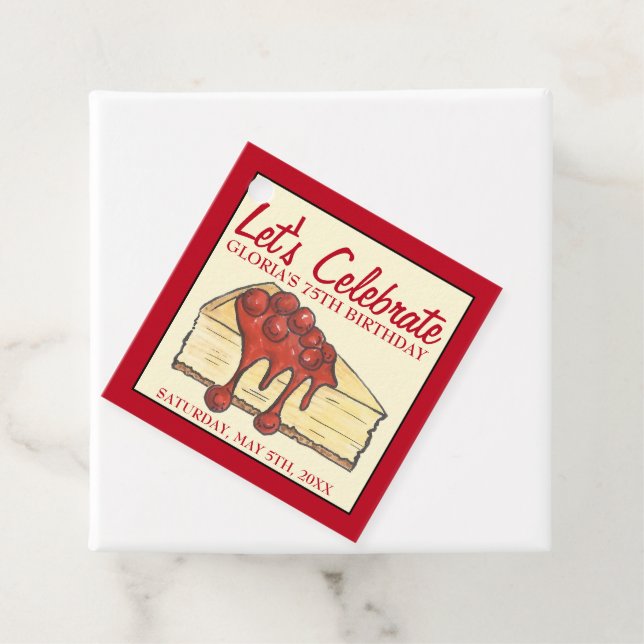 Låt oss Celebrate Cherry Cheesecake Dessert Birthd Gåvor Etiketter (På plats)