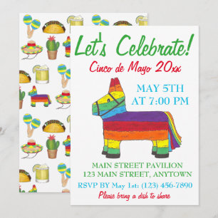 Låt oss Celebrate Cinco de Mayo Fiesta Taco Piñata Inbjudningar
