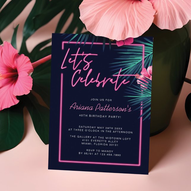 Låt oss Celebrate Electric NeonTropical Birthday Inbjudningar (Electric Love Neon Wedding Collection)