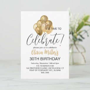 Låt oss Celebrate Faux Guld 30års födelsedag Party Inbjudningar