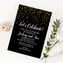 Låt oss Celebrate Guld Confetti på Black Förlovnin Inbjudningar