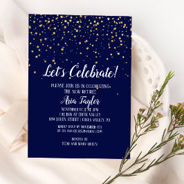 Låt oss Celebrate Guld confetti på marinblått Part Inbjudningar