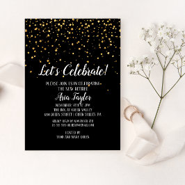 Låt oss Celebrate Guld confetti på Svarta Pension Inbjudningar