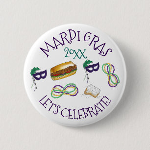 Låt oss Celebrate Mardi Gras Beignet Pärlor NOLA Knapp
