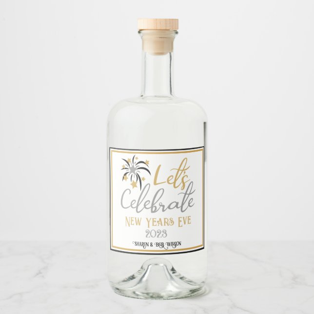 Låt oss Celebrate Nyårsafton Black Guld Silver Spritflaskor Etikett (Framsida)