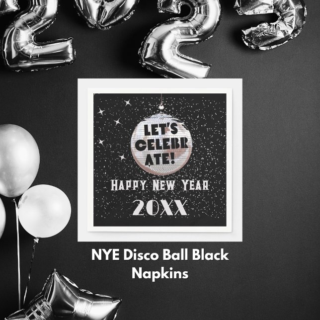 Låt oss Celebrate NYE Disco Boll Black Pappersservett (NYE Disco Ball Black Napkins)