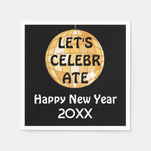 Låt oss Celebrate NYE Disco Boll Guld Pappersservett