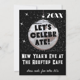 Låt oss Celebrate NYE Disco Boll PARTY Black Inbjudningar