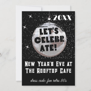 Låt oss Celebrate NYE Disco Boll PARTY Black Inbjudningar