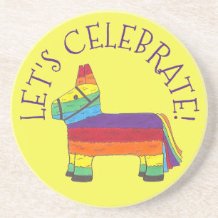 Låt oss Celebrate Rainbow Fiesta Donkey Pinata Par Underlägg Sandsten