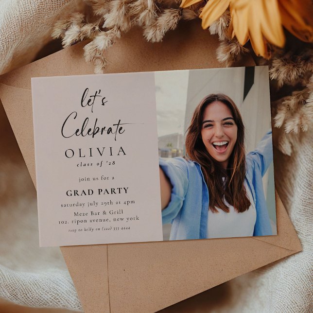 Låt oss Celebrate! Skriptfotograd Party Rosa Inbjudningar (Skapare uppladdad)